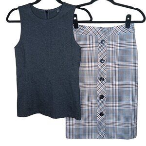 Ann Taylor 2 Piece Lot Sleeveless Top and Pencil Skirt Plaid 00 XXS Rayon